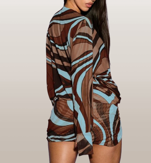 Brown Wave Beach Cover-Up