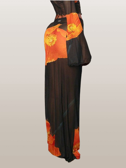 Midnight cicek Orange Maxi Skirt