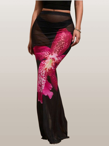 Midnight Cicek Pink Maxi Skirt