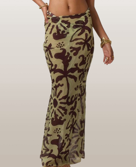 Lomhue Green Palm Print Skirt