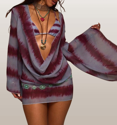 Purple Striped Beach Cover-Up