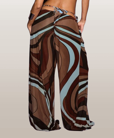 Brown Wave Beach Cover-Up Pants