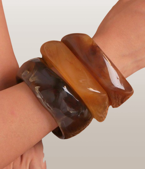 Earth Tone Marble Resin Bangle Set