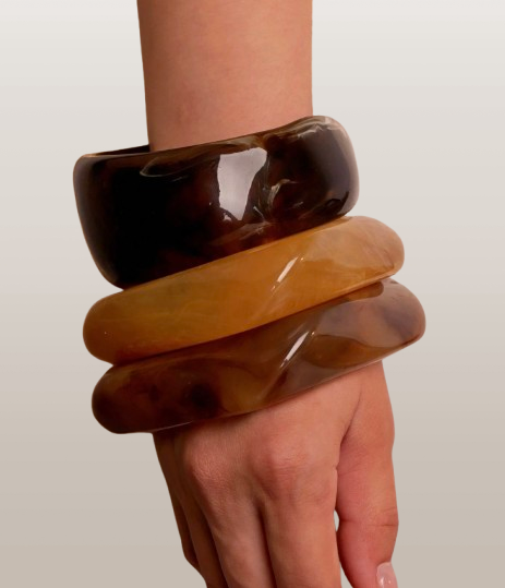 Earth Tone Marble Resin Bangle Set